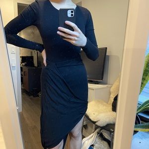 All Saints draped asymmetrical skirt in black